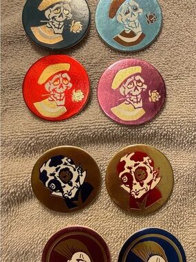 Vintage Cardboard POGS Skull 8 Pieces Various Colors and Art Designs